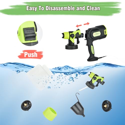 Paint Sprayer, 800W HVLP 1400ML Electric Paint Spray Gun for Walls and Ceilings, Adjustable Flow, 5 Nozzles and 3 Patterns, Cleaning Brush, 100 DIN-s, for Home DIY, Cabinet, Crafts, Fence Sprayer - Image 7