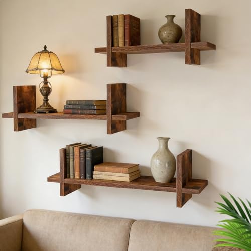 Juego de 3 estantes de pared de madera