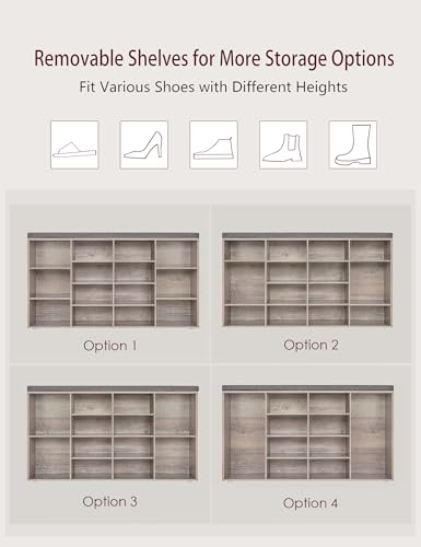 image for DINZI LVJ Shoe Storage Bench with Cushion, 14-Cubby Shoe Rack, Adjusta