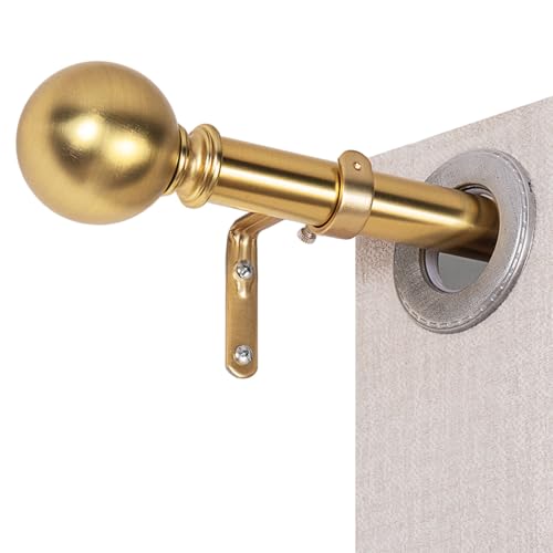 Golde Curtain Rods for Windows 18 to 45 inches,1 Inch Modern Metal Drapery Rods,Adjustable Heavy Duty Curtain Pole with Round Finials(18"-45"Warm Golden) 18"-45" Warm Golden