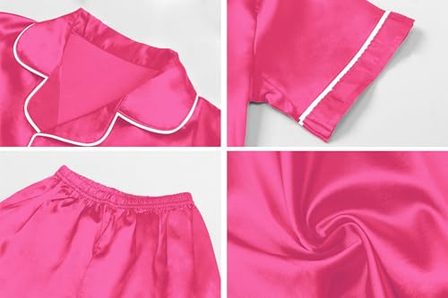 Image of Schbbbta Women Pajamas Set, 2 Pieces Satin Silk Button Down Pjs Short Sleeve Outfits Loungewear