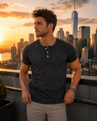 Image of London Hills T Shirt for Man | Men Henley Neck Tshirts | Tshirt Shirts Men | Gym T Shirts for Mens Workout T-Shirts for Man Cotton Stylish Henly Neck T Shirt Half Sleeve Regular Fit Solid Multicolour