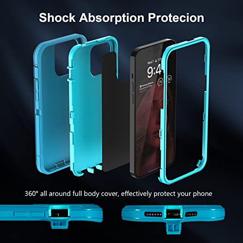 Image of Sansunto Full Body Protection Case for iPhone 13 Phone, Heavy Duty Shockproof Silicone Rubber Cover for Men & Women, Rugged Hybrid Durable Phone Cases for iPhone 13 in 6.1 Inch. (Teal /Turquoise)