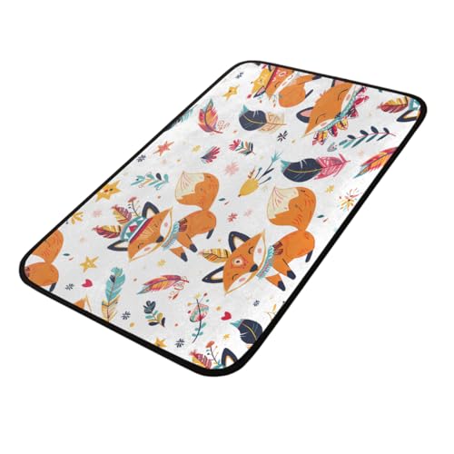 Mexpekil Paillasson ethnique Boho Renard Animal Intérieur Extérieur Entrée 100 x 50 cm Antidérapant Tapis de Cuisine Tapis de Sol Tapis de Bain