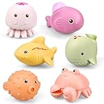 Sea Animals Bath Toys No Hole Mould Free Toddler Bath Toys for 1-3 Year Old Boys Girls Baby Bath Toys for Kids Age 1 2 3 Bath Toys Gifts for Boys Girls Toddler Age 6M+ (SEA)
