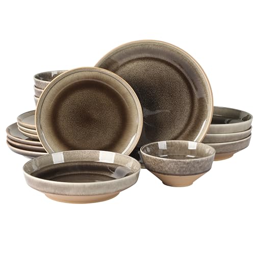 Image of Gibson Elite Hailstone 16 Piece Stoneware Reactive Glaze (Service for 4) Ceramic Plates and Bowls Dinnerware Set - Black