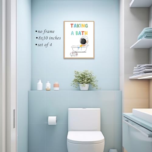 Image of Boat Wades Space Astronaut Kids Bathroom Unframed Wall Art Prints,Astronaut Boys Room Decor Posters & Prints For Living Room Home Dorm Decor,Boys Bathroom Posters Pictures 8x10 Set Of 4