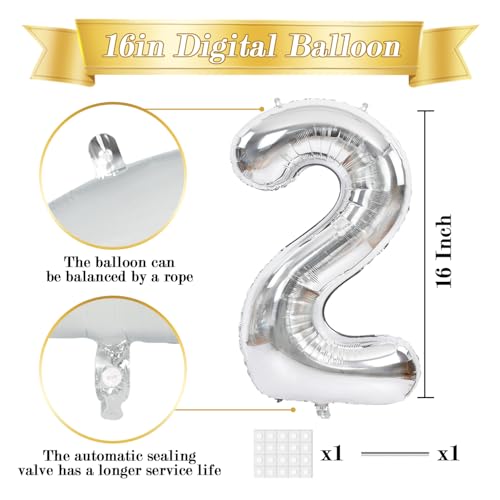 Image of TONIFUL Number Balloon 16 Inch 10 Pcs Silver 0-9 Birthday Number Balloons