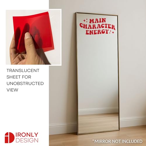 Image of Sticker for Glass & Mirrors| Minimal Vinyl Decal for Bedroom Bathroom & Cafe | Self-Adhesive Waterproof Quote Mirror Sticker | Aesthetic Decals (Main Character Energy, Medium, Transparent Red)