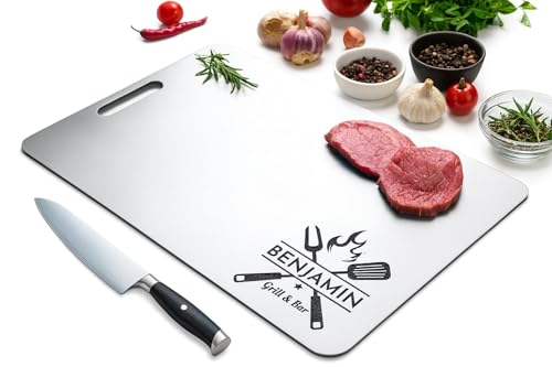 Personalized Titanium Cutting Board, Pure Titanium, Stainless Steel Premium Custom Engraved Chopping Board Gift for Men, Women, Dad, Birthday, Anniversary, Christmas, Kitchen Chefs & BBQ Grill Lovers