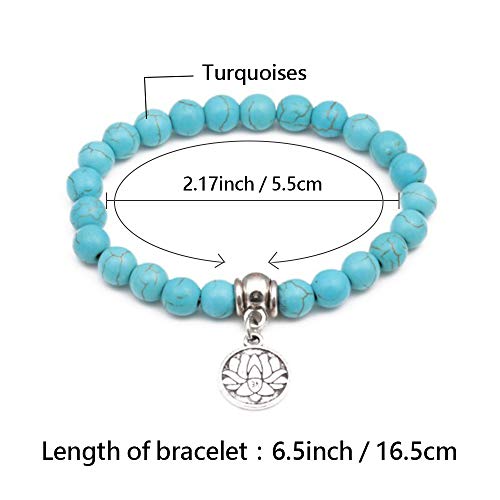 Minijewelry Lotus Flower Turquoise Bracelet Elastic Stretch Beaded Bracelets Gift For Women Blessing Bracelet Mom Girls Auntie Granddaughter Sisters Mothers Day Valentine Daughter Birthday #TOP1