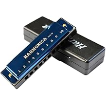 Blues Harmonica, 10 Holes C Key Harmonica, Diatonic Harmonica with Case, Stainless Steel Mouth Organ for Professional Player, Beginner, Students Gifts, Adult Blue
