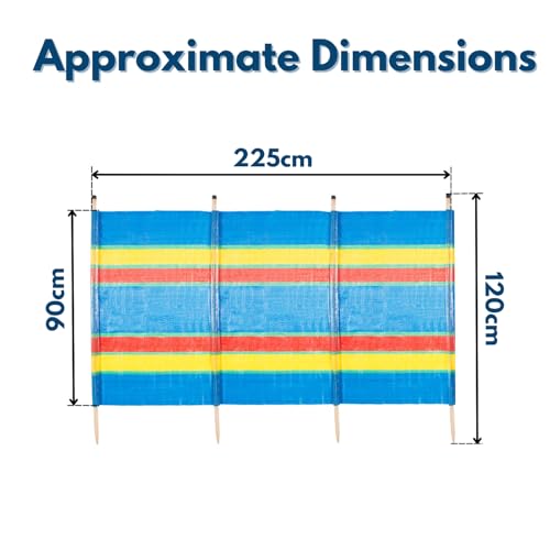 Garden Mile Traditional Heavy Duty Multicolour Garden Windbreaker Camping Equipment - Durable Festival Accessories Travel for Outdoor Beach, Caravan, Camping (4 Pole Wind Breaker(225 x 120 x 90cm) - Image 3