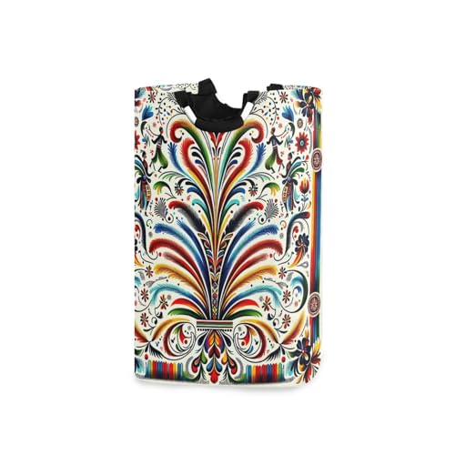 Jihqo Laundry Hamper Basket Ethnic Mexican Floral Collapsible Nursery Storage Bin Waterproof Clothing Baskets for Home Bedroom Bathroom Washing Room