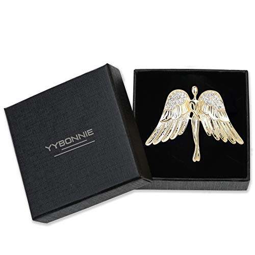 Image of Vintage Guardian Angel Jewelry Golden Crystal Flying Angel Wings Brooch Pin Wedding Bouquet Lapel Pin Jewelry for Women Bridal