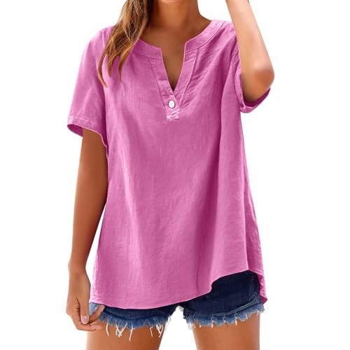 Special Deals todáy only on Prime Members Linen Shirt Women Button Down Log Out of My Account Now amázon Ladies Casual Tops When are Prime Sale Days 2024 My Shopping cart (Hot Pink #2, XXL)