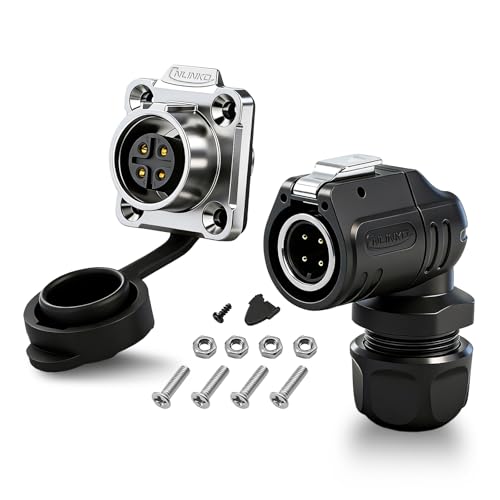 4 Pin IP68 Waterproof Connector, Right Angle Industrial Plug for Indoor Outdoor Wire Connection（10A/400V）