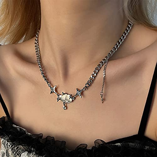 Kercisbeauty Titanium Steel Silver Chunky Chain Choker With Cloud Pendant Stars Punk Necklace Jewelry For Women Girls #TOP27