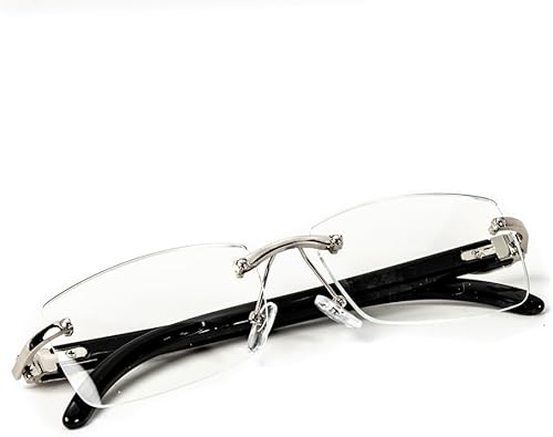 Miniatura 3 de Street Knitted Retro 90's Rimless Luxury Hombres Classic Rectángulo Plata Marco Metal Gafas Vintage Negro Brazo Cuadrado Hip Hop Lente Transparente