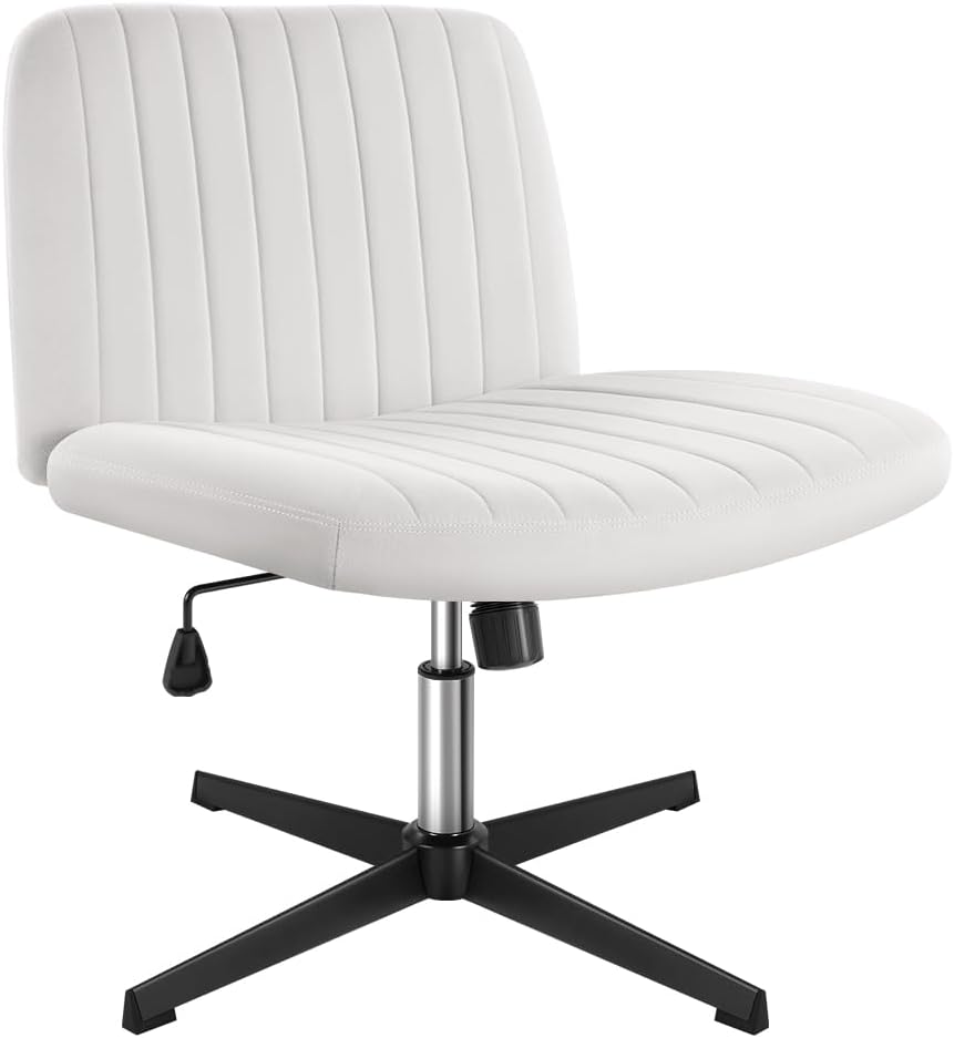 BFTOU White Criss Cross Chair No Wheels Height Adjustable Swivel Vanity Chair for Home Office with Wide Flannel Seat