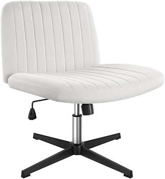 BFTOU White Criss Cross Chair No Wheels Height Adjustable Swivel Vanity Chair for Home Office with Wide Flannel Seat