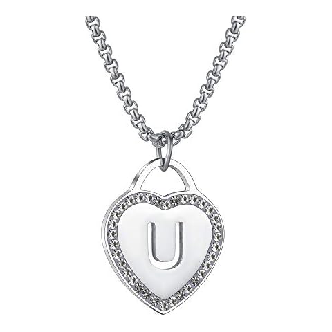 CALIS Women's Silver Initial Necklace Stainless Steel Love Heart Tiny Letter Necklace Personalized Name Jewelry for Girlfriend Gift Alphabet Letter U Cover