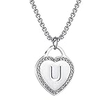 CALIS Women's Silver Initial Necklace Stainless Steel Love Heart Tiny Letter Necklace Personalized Name Jewelry for Girlfriend Gift Alphabet Letter U