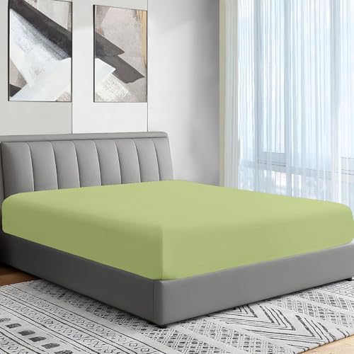Image of Elastic Fitted Bedsheet Single Size Bed with 2-Pillow Covers 100% Egyptian Cotton Fits 1000 TC Soft & Breathable Luxurious Bedrooms and Hotels Use (Sage) (Size: 78x36 Inch)