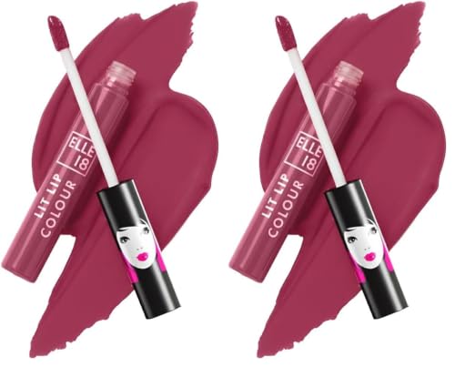 Image of Elle 18 Lit Lip, Matte Finish, Mauve Opera, 16 hrs Long Lasting Liquid Lipstick, Smudge and Transfer Proof Lipstick, One-stroke application, Quick Drying | 5.6 ml (Pack of 2)