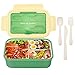 Fiambrera para Niños y Adultos, 1400ml Caja bento a Prueba de Fugas, Recipiente para Alimentos con 3 Compartimentos y Juego de Cubiertos, Lonchera Comidas Aptos para Microondas y Lavavajillas - Verde