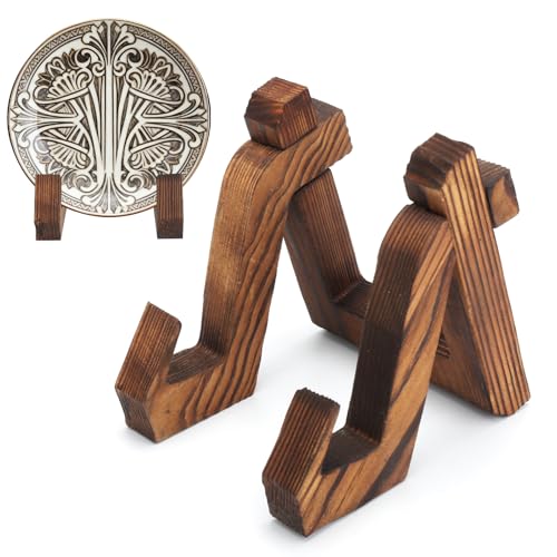 VOSSOT Tallriksställ, trä, dekoration, tallrikshållare, stativ av furu, foton, bild, böcker, fotoramar, vinylhållare, visningsstativ, trästativ för hem och café, utställning, 11 cm