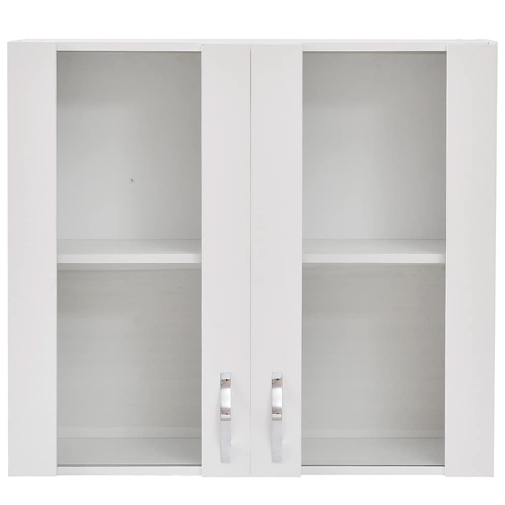 Shally Dogan Credenza, Pensile da Cucina con Vetro, Armadio Sospeso da Parete Vetrato in Legno Due Ante 1 Ripiano 2 Scomparti, Armadietto Spazioso Resistente, Dim. 80 x 32 x 72H cm (Bianco)