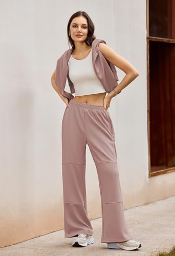 Pink Queen Women's 2 Piece Lounge Sets Half Zip Hooded Sweatshirt and Wide Leg Sweatpants Sweatsuit Tracksuit Matching Set3