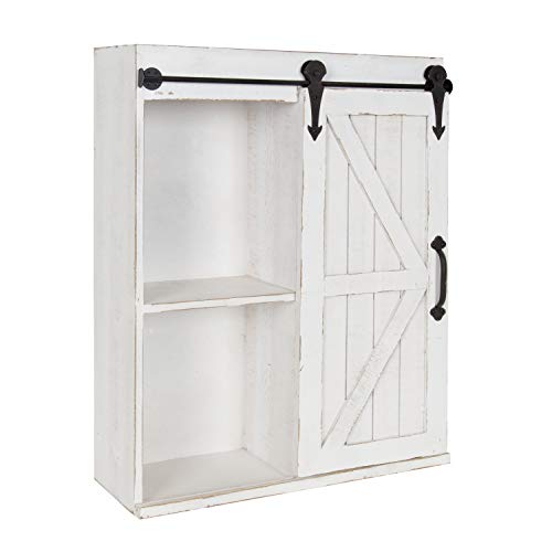 Kate And Laurel Cates Modern Farmhouse Decorative Wood Wall Storage Shelving Cabinet With Sliding Barn Door, Rustic White #TOP7
