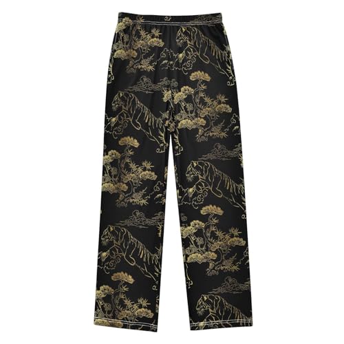 Golden Tiger Tree Boys Long Pants Soft Trousers Elastic Waist Kids Lounge Bottoms with Pockets S-XL