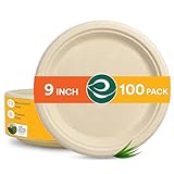 ECO SOUL 100% Compostable 9 Inch Paper Plates 100 [9', 100-Pack] Disposable Eco-Friendly Biodegradable Dinner Plates | Party, Wedding, Event Plates