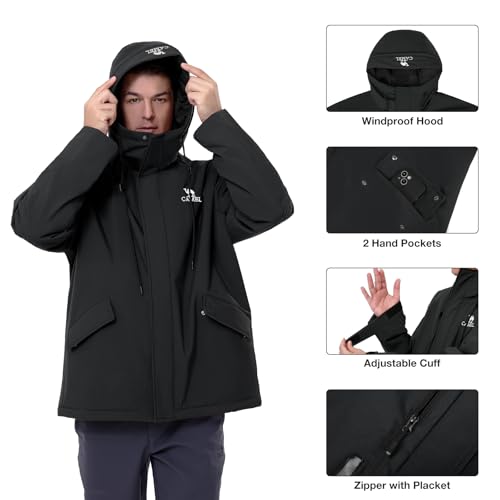 Image of CAMELSPORTS Men's Insulated Parka, Warm Puffy Hooded Jacket for Ski, Hiking and Outdoor Adventures, Water & Wind Resistant