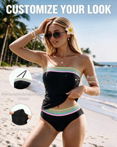 Image of Daci Women Strapless Tankini Tummy Control 2 Piece Bandeau Swimsuit