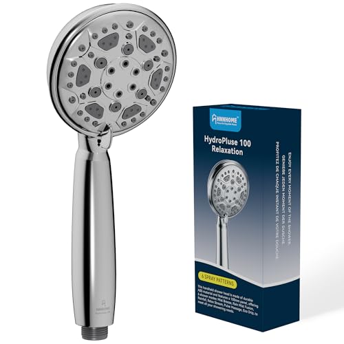 HNNHOME HydroPulse 100mm Handheld High Pressure Shower Head, 6 Spray Mode Universal Power Showerhead Replacement (Chrome)