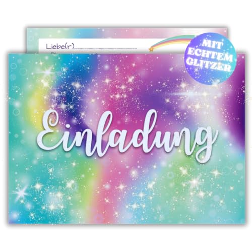 PRINTNOVIA Lot de 12 cartes d'invitation scintillantes pour anniversaire d'enfant et fête - Arc-en-ciel coloré pour garçons et filles - L'invitation parfaite pour les anniversaires, les rentrée des