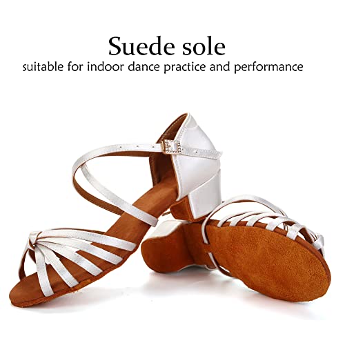 DKZSYIM Women's Satin Latin Dance Shoes Ballroom Salsa Performance Practice Dancing Shoes,Model LP-1217ZS4