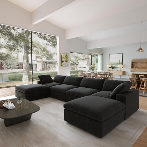 Image of JACH 160.6 inch U-Shaped Sectional Couch, Modern Modular Convertible Sofa with Chaise Ottomans, Deep 4-Seats Comfy Sectional Cloud Couches for Living Room /Apartment, Bedroom (Black)