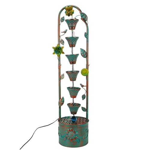 Qipade 40" H Outdoor Tiered Water Fountain, Vintage Floor Standing Fountains with 6 Hanging Cups, Indoor Cascading Water Fountain Feature for Garden Yard Home Decor by Qipade - Used condition - US$72.19