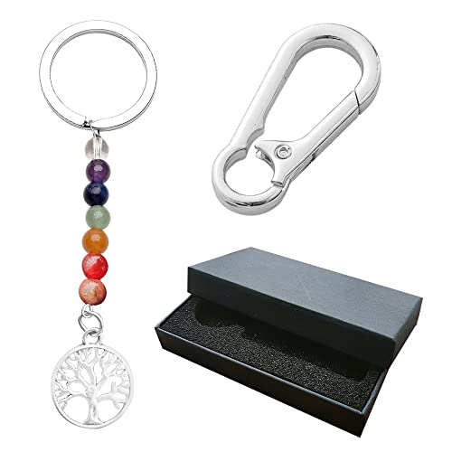 JaneYi Lebensbaum Schlüsselanhänger und groß Karabinerhaken Schlüsselanhänger Schlüsselanhänger mit Gravur Taschenanhänger Damen Schlüsselbund Dekoration Chakra Heilsteine Glücksbringer Cover