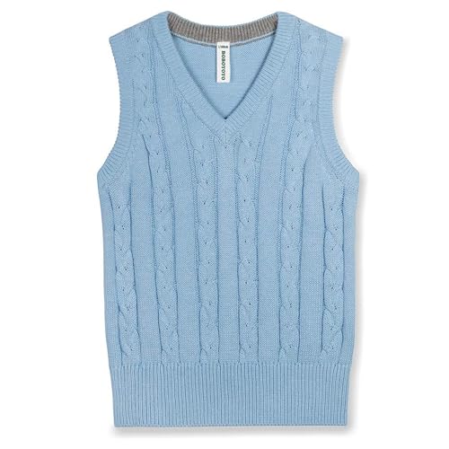 BOBOYOYO Boys Sweater Vest Unisex Cable Knit 100% Cotton Toddler Uniform Vest for Little Big Childrens Kids Teenage Girls