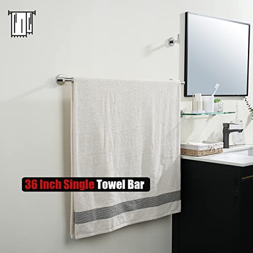 Jqk Bath Towel Bar Chrome, 36 Inch 304 Stainless Steel Thicken 1Mm Single Towel Rack For Bathroom, Towel Holder (Polished Chrome) Wall Mount, 39 In Total Length, Tb110L36-Ch #TOP4