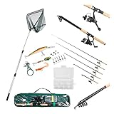Angel Set, 24 Teile, Tragetasche, Teleskoprute, Angelrolle mit Schnur, Kescher mit Teleskopstange, Angelzubehör mit Angelkasten…