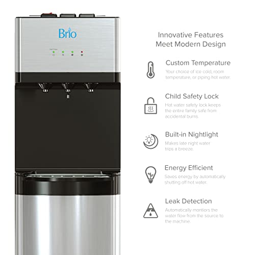 Brio Self Cleaning Bottleless Water-Cooler Dispenser With Filtration - Hot Cold And Room Temperature Water. 2 Free Extra-Replacement Filters Included - Ul Approved #TOP5