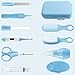 PandaEar Baby Healthcare & Grooming Kit - Baby Safety Set Comb, Brush, Finger Toothbrush, Nail Clippers, Scissors, Nasal Aspirator - Nursery Care Kit (Blue)