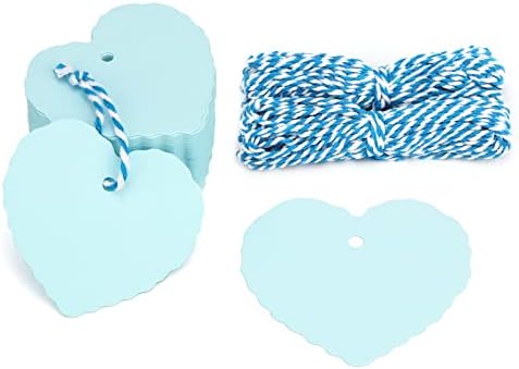 G2PLUS Heart Shaped Paper Gift Tags, 100 PCS Blank Favors Labels, 5.5x6 CM Paper Hang Tags with String for Wedding Party Supplies